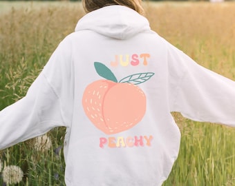 Just Peachy Retro VSCO Hoodie / Smile Happy Oversized Sweatshirt / Positive VIbes Happy Words on Back Sweatshirt / Tumblr Style Sweatshirt