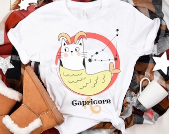 Capricorn Cute Cat Shirt, Capricorn Gift, Astrology Shirt, Zodiac Shirt, Capricorn Birthday,  Girl T-Shirt, Zodiac Sign Tee, Cat Lover Shirt