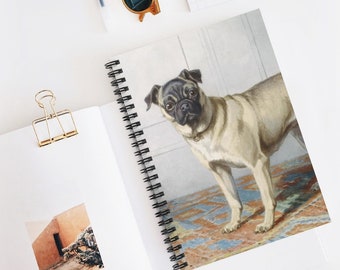 Cute Vintage Pug Dog Spiral Notebook | Spiral notebooks | Soft cover journal | Cute Puppy Journal