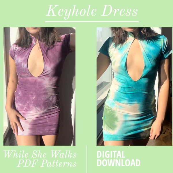 Sewing Pattern Digital PDF- Keyhole Bodycon Mock Neck Collared Dress, for Women