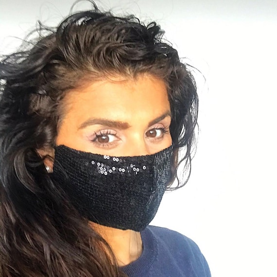Black Sequin Face Mask Reusable Washable Bling Sparkly Etsy