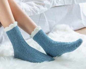 Fluffy Socks, Blue, Warm Socks, Bed Socks for Women, Kraft Gift Box