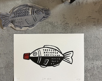 Xilogravura de peixe com molho de soja japonês: Sushi Lover Art