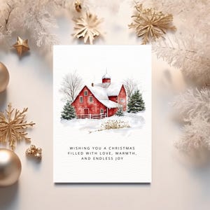 Tarjeta navideña rústica de granja / Saludos navideños digitales con amor, calidez y alegría / Descarga instantánea / 5 x 7 / Tarjeta acogedora con deseos navideños /