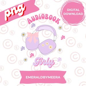 Audiobook PNG | Girly Coquette Book Lover Design | Cute Pink Reading Sublimation File | Digital Download for T-Shirts, Mugs & Gifts | Png|