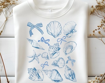 Kokette Muschel PNG, Retro-Sommer-Shirt PNG, Strand-Sublimationsdesign, Küstenästhetischer Urlaub PNG, Preppy Sommer Vibes, Sommerbogen