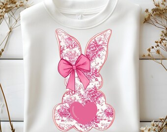 Chinoiserie Bunny Bow PNG, Spring Easter PNG, Lace Bow Bunny Design, nepborduurwerk Pasen PNG, Coquette Lace Bunny Art, vrolijk Pasen png