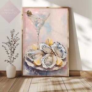 Oyster Shell Art Printable | Lemon & Oysters Coastal Wall Decor | Pastel Impasto Painting Kitchen,Dining|Beach House Vintage Oil Painting
