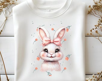 Kokette Hase PNG Bogen Ostern Glitter Pinselstrich Mädchen Kinder Ostern Sublimationsdesign Sofort-Download | Ostern rosa Häschen | Niedliche Hasenpfote