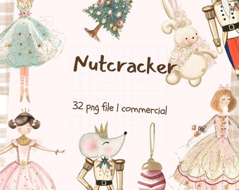 Nutcracker Christmas Watercolor Clipart | Ballet PNG Bundle