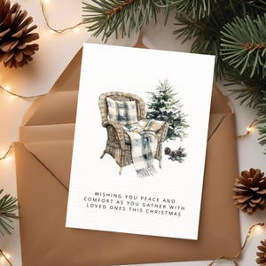 Paix et réconfort de Noël | Téléchargement numérique | Cadeaux des Fêtes avec chaise verte et sapin de Noël | Parfait pour les fêtes de fin d'année