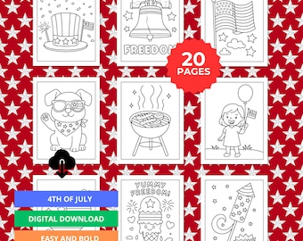4th of July Coloring Pages for Kids – 20 Printable Patriotic Sheets | Instant Download PDF | Fourth of July Party & Holiday Activity USA