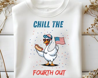 Chill the Fourth Out PNG, Funny 4th of July Goose Clipart, Patriotic Summer Sublimation, Retro USA Humor PNG, Independence Day Shirt Design