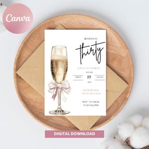 Elegante Weiße Kokette 30. Geburtstags-Einladungs-Vorlage | Dirty Thirty bearbeitbare Party einladen | Digitales Champagner Design | Prost auf Dreissig