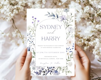 Wildflower Wedding Invitation Template, Boho Floral Wedding Invite, Colorful Spring & Summer Flowers Editable Printable Download| Suite