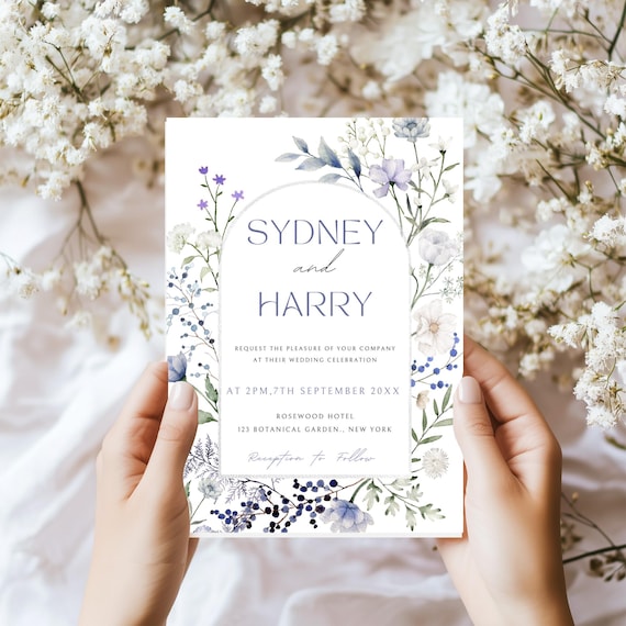 Wildflower Wedding Invitation Template, Boho Floral Wedding Invite, Colorful Spring & Summer Flowers Editable Printable Download| Suite