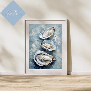 Oysters Wall Art Print | Oyster Shell Kitchen Decor| Coastal Impasto Oil Painting Printable |Seafood Still Life Artwork,Vintage Oil Painting