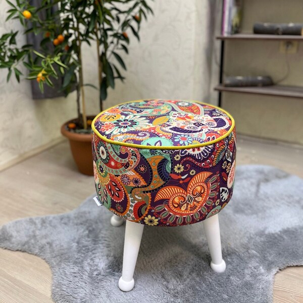 Floral Patterned Ottoman  Paisley Pouf