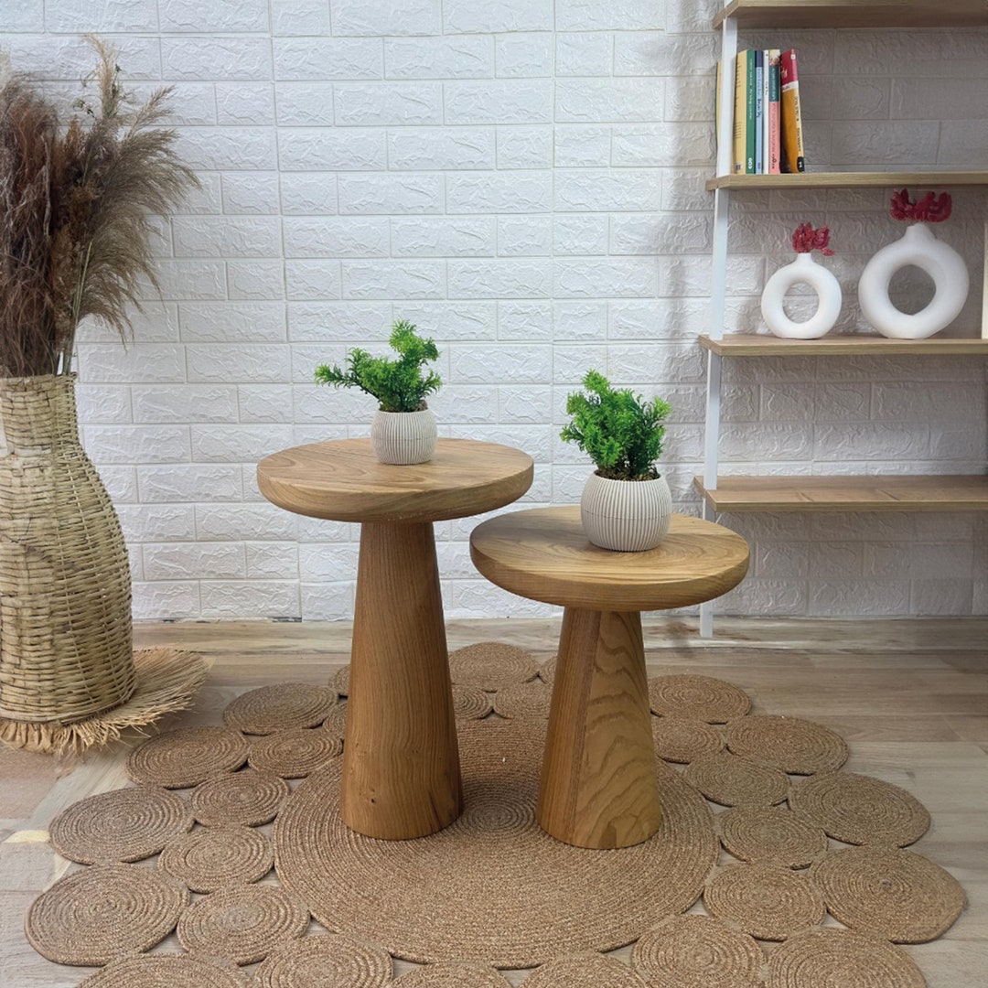 Wooden Mushroom Coffee Table, Walnut Side Table, Fungi Round Coffee