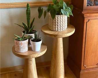 Wooden Mushroom Coffee Table, Walnut Side Table, Fungi Round Coffee Table, Polished Table, Plant Table, Plant Stand, Home Decor