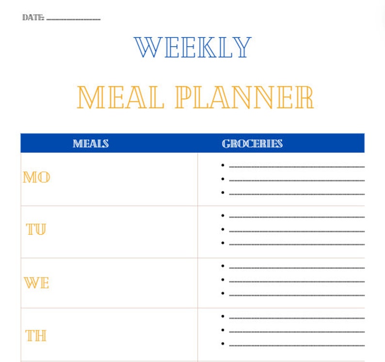 Menu Planning Example Weekly Meal Planner Printable Template, 7 Day Menu Plan, Food Planner ...