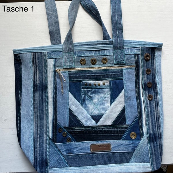 Patchwork Jeanstasche - selbst genäht - Handtasche - denim jeans upcycling