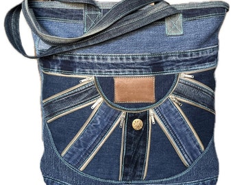 Upcycling patchwork jeans bag - women's handbag - handmade