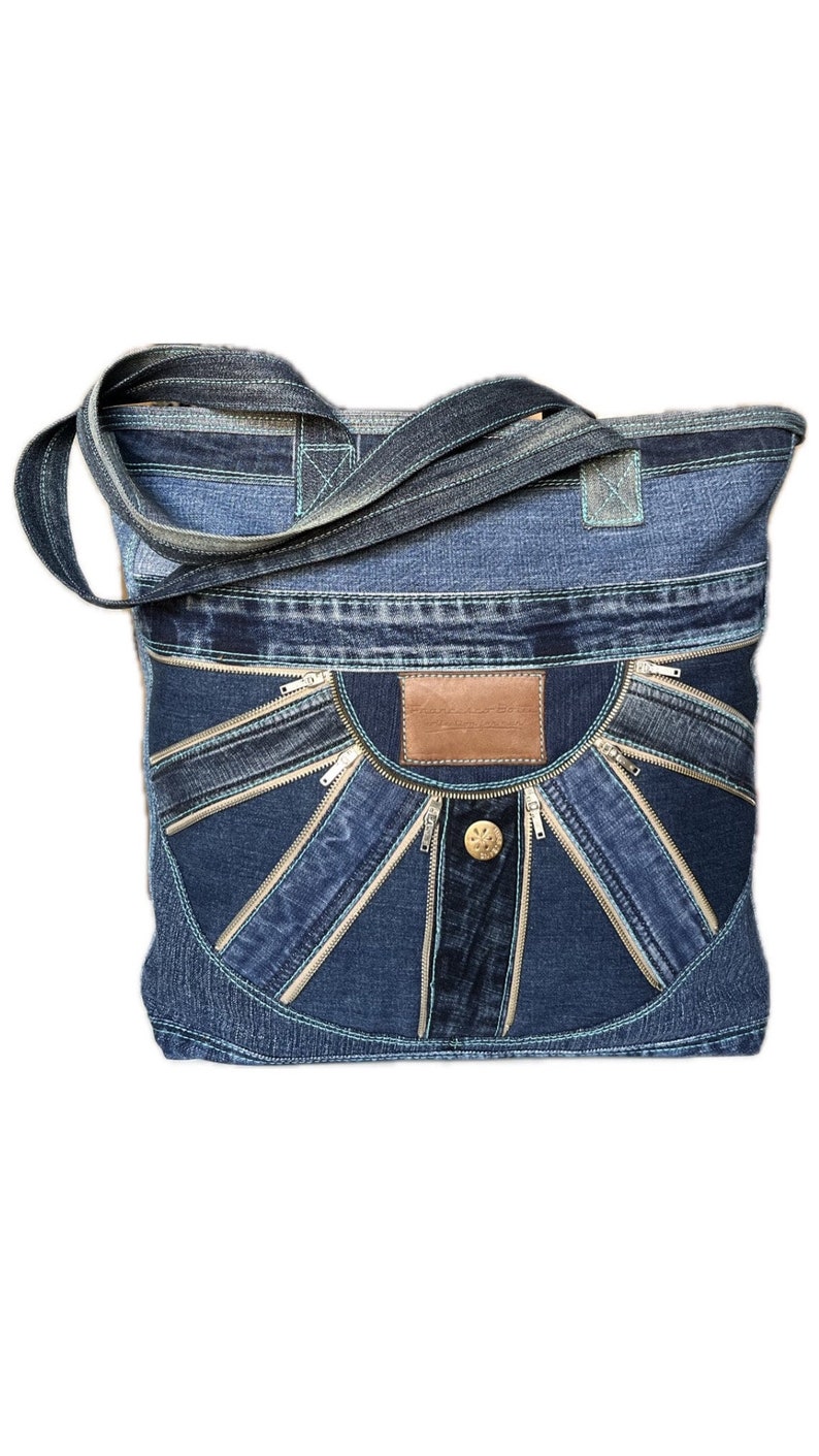 Upcycling Patchwork Jeanstasche Handtasche Damen handmade Bild 2