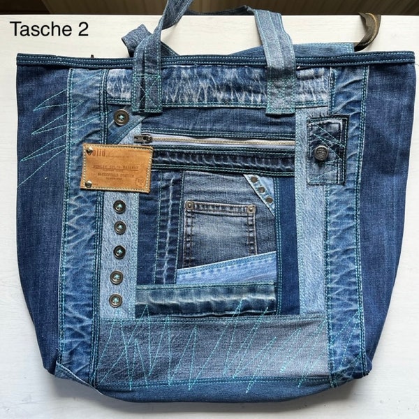 Patchwork Jeanstasche - selbst genäht - Handtasche - denim jeans upcycling
