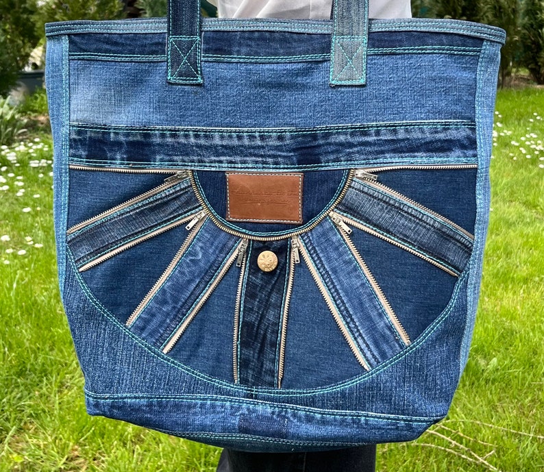 Upcycling Patchwork Jeanstasche Handtasche Damen handmade Bild 4