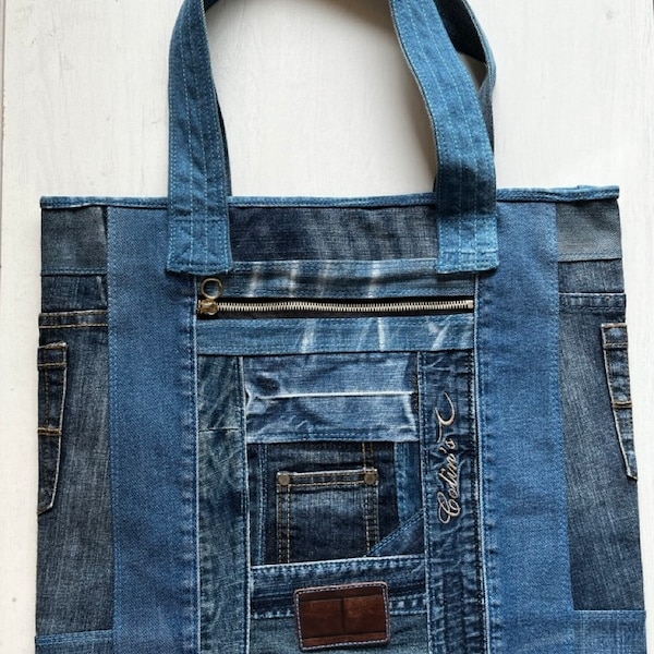 Umhängetasche im Patchwork Design aus Jeans Material  - selbstgenäht