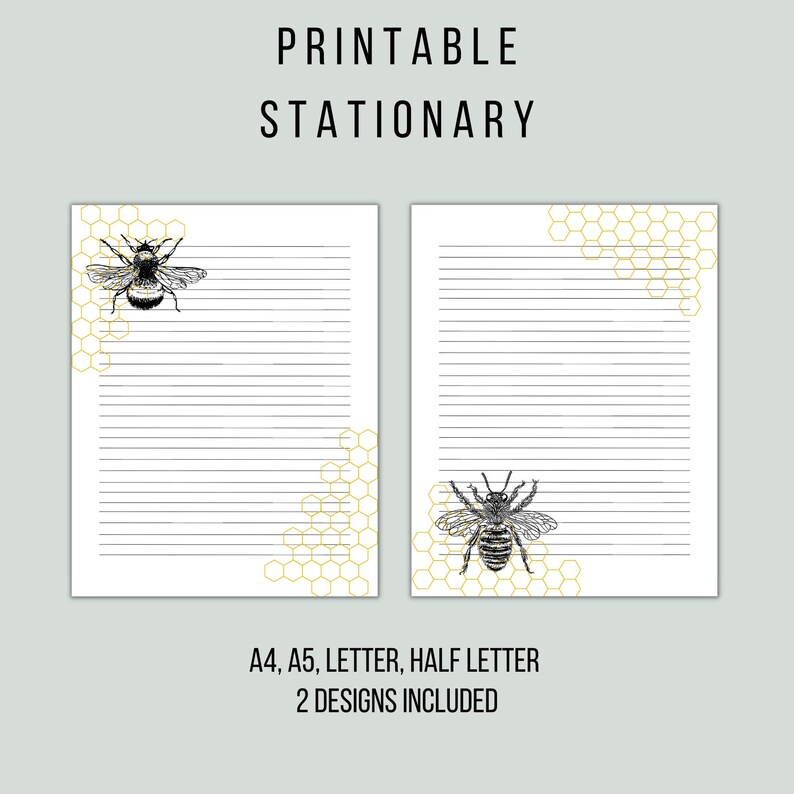 Bee Printable Stationary Printable Writing Paper Printable - Etsy Canada
