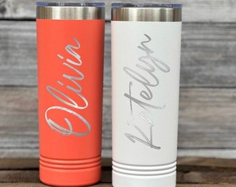 Personalized Tumbler, Laser Engraved Personalized Skinny Tumbler, Custom Tumbler, Teacher Gift, Bridesmaid Gift, Insulated Tumbler