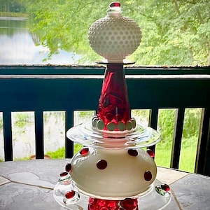 Upcycled Glass Table Centerpiece, Glass Totem, Yard Art Decor, Garden Art, Gardening Gift, Christmas Centerpiece, Christmas Gift