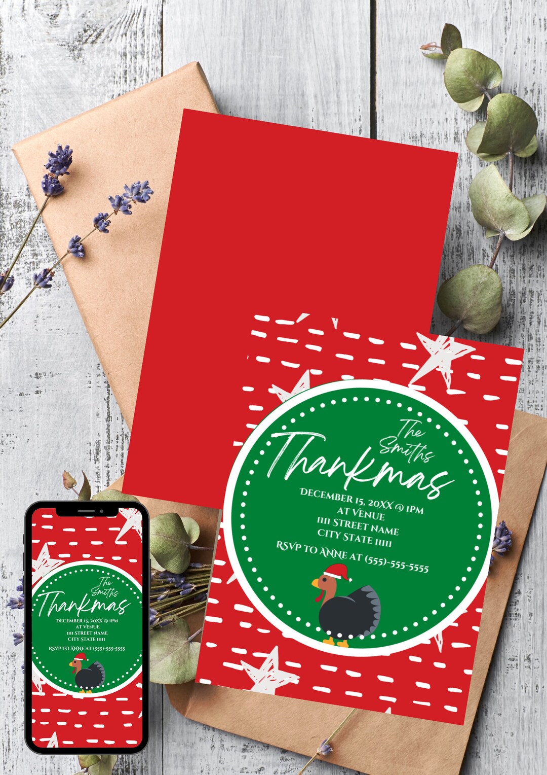 Thankmas Invitation Evite PNG Digital Download Editable Etsy