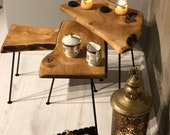 Handmade Walnut 3 Piece Nesting Table Set Unique Living room Home decor