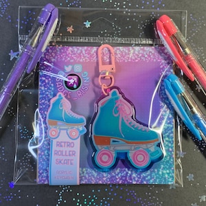 Retro Roller Skate Acrylic Clip Keychain --- Double-Sided Print Charm