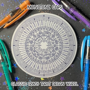 Pegatina de vinilo de la rueda decana del zodiaco del Tarot clásico CAPS [Monotono] [V2] --- Rider-Waite-Smith