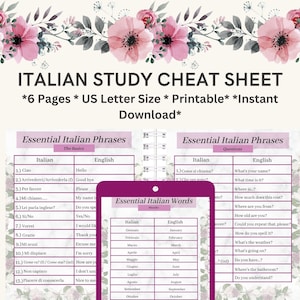 Italian for Beginners, Beginner Italian Phrases, Italian Study Cheat Sheet, Basic Italian Words and Phrases, Italian Digital Study Guide