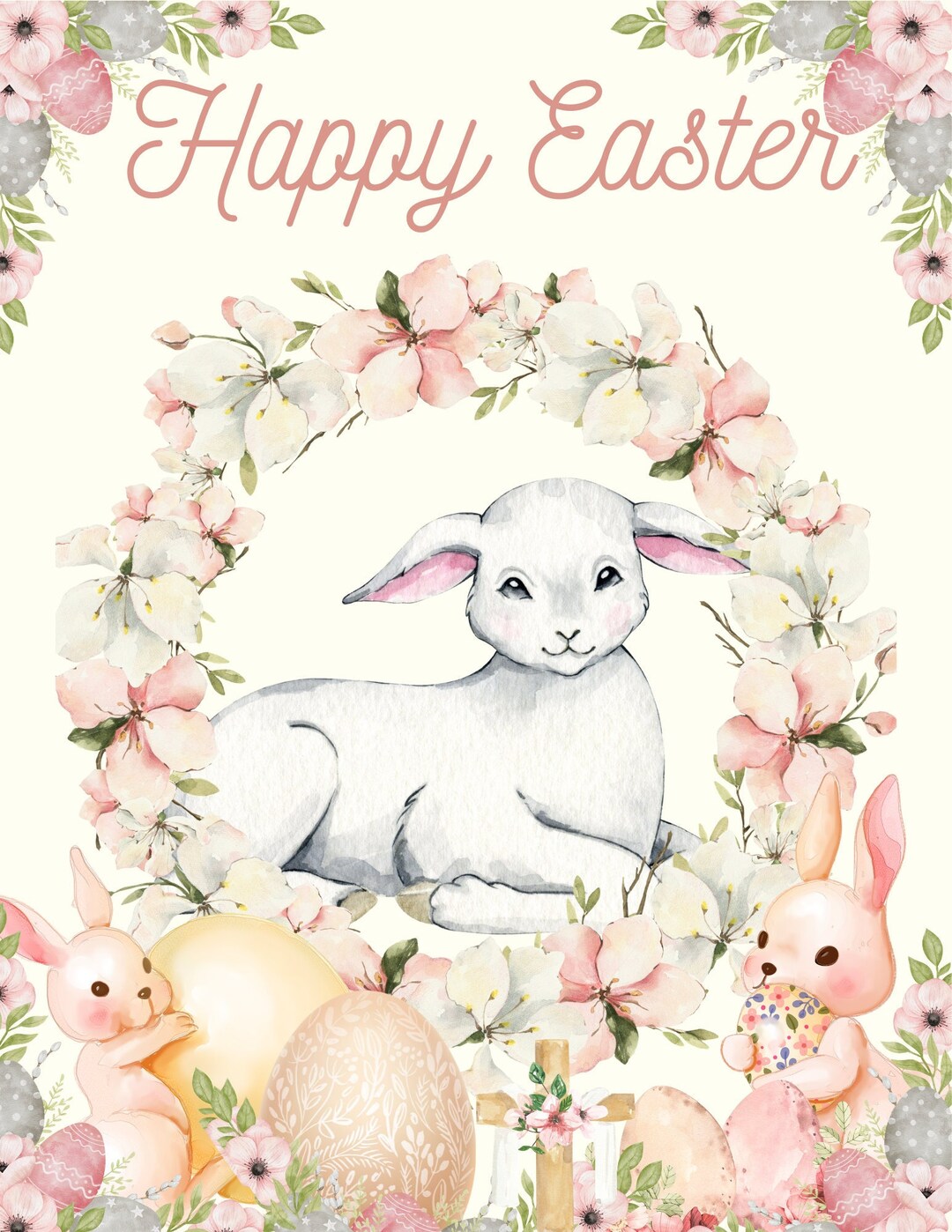 Easter PNG Digital Download, Easter Lamb, Easter Bunny, Vintage Easter