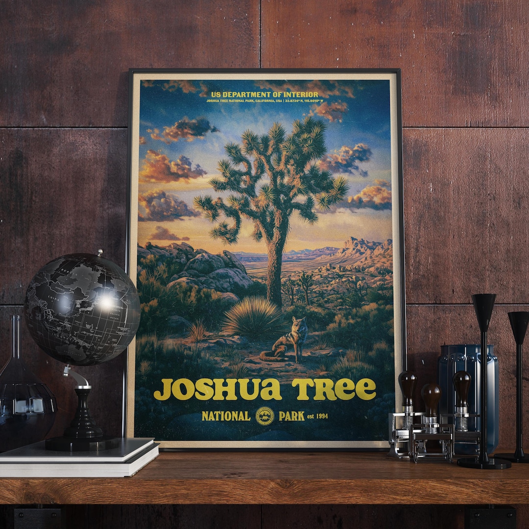Vintage Joshua Tree National Park Poster, Retro Desert Travel Print ...