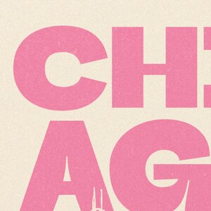Chicago Illinois illustratie print, retro stad schets kunst aan de muur in rood, blauw, groen, roze afbeelding 12