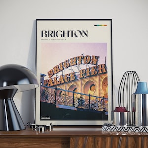 Brighton - Poster retrò / Città costiera inglese / Arte murale rustica / Arredamento per la casa / Regalo per viaggiatori / Stampa fotografica di viaggio vintage
