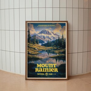 Vintage Mount Rainier National Park Poster, Retro Travel Print, Alpine Wilderness Wall Art, Hiking Decor, Pacific Northwest Nature Gift image 6