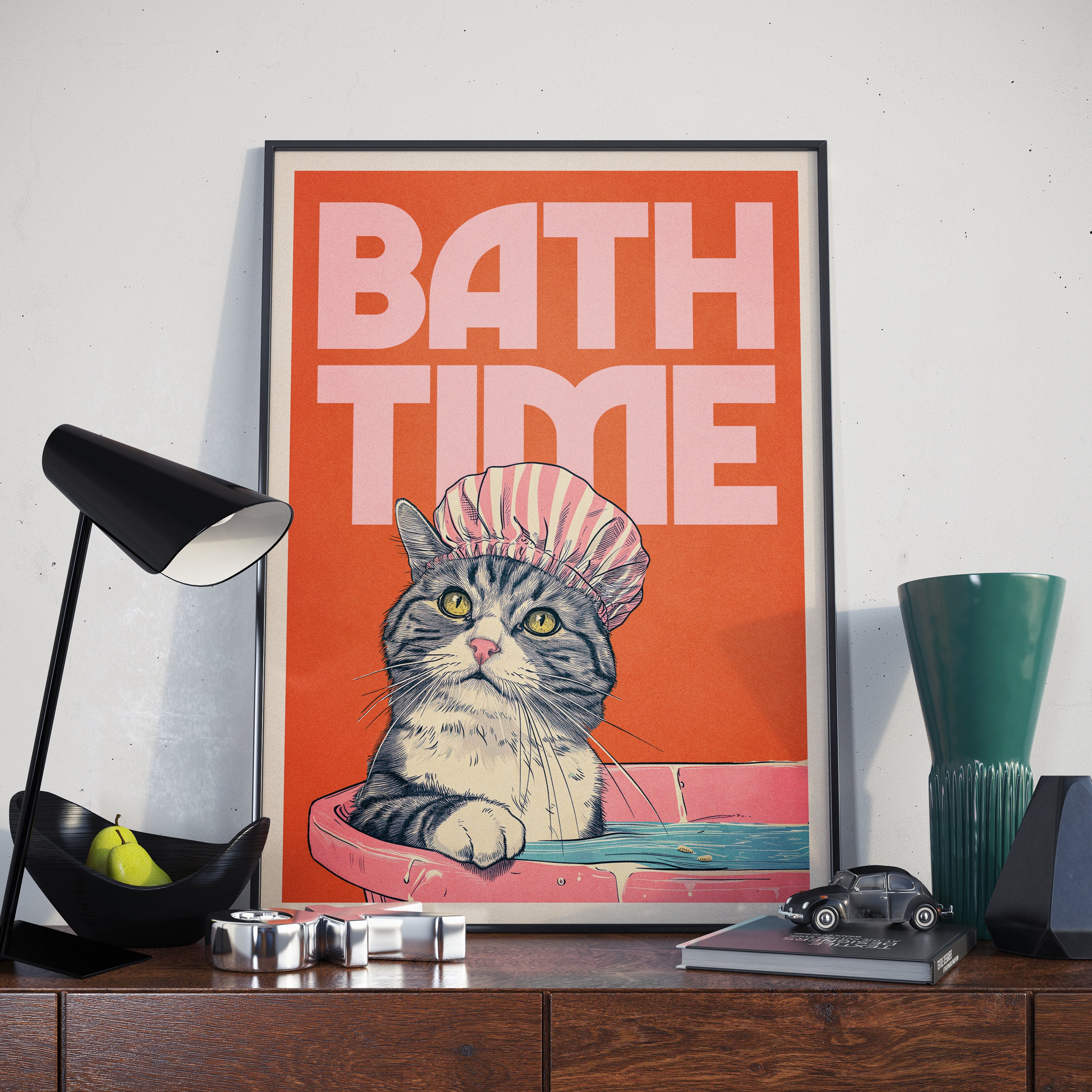Retro Cat Bathroom Art Retro 'bath Time' Poster Quirky Vintage ...