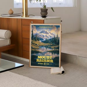 Vintage Mount Rainier National Park Poster, Retro Travel Print, Alpine Wilderness Wall Art, Hiking Decor, Pacific Northwest Nature Gift image 5