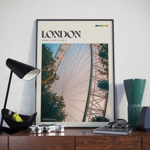 Londres - Diseño de póster retro / Arte mural londinense / Decoración del hogar / Regalo para viajeros / Fotografía de viajes vintage / Minimalista / Impresión de póster