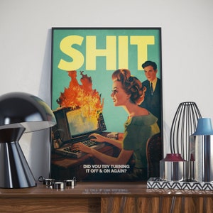 Lustiges IT Tech Support Poster, Retro Computer Wandkunst, sarkastisches Büro Dekor, Vintage Humor Druck, Geek Geschenk, Programmierer Meme Poster