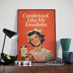 Lustiges Retro Küche Poster, sarkastische Vintage Wandkunst, Mid Century Humor Print, dunkler Humor Dekor, witziges Geschenk für Introvertierte & Freunde