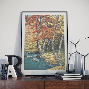 Autunno a Oirase - Hasui Kawase / Arte murale / Decorazioni / Stampa xilografica giapponese vintage / Retro / Paesaggio autunnale nella foresta / Ukiyo-e